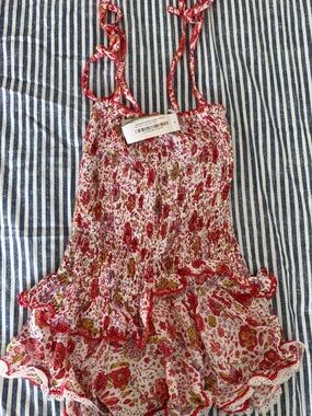 Poupette St. Barth Pink and White Floral Smocked Yoana Bandeau Dress